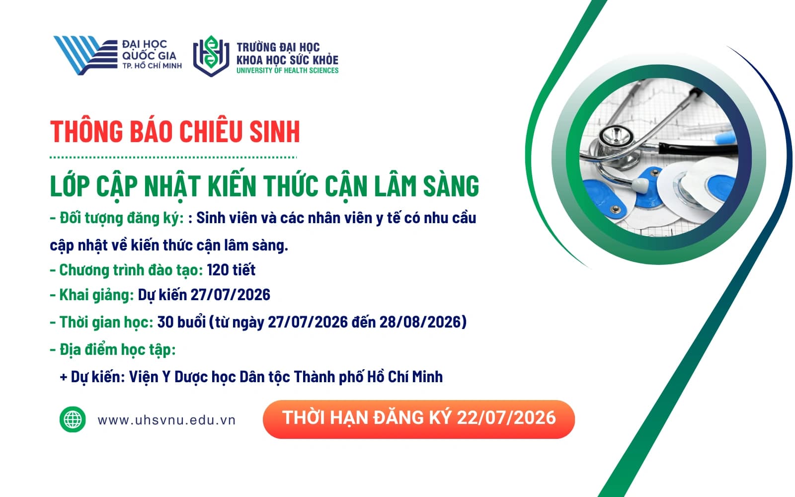 Thông báo chiêu sinh lớp "Cập nhật kiến thức cận lâm sàng"